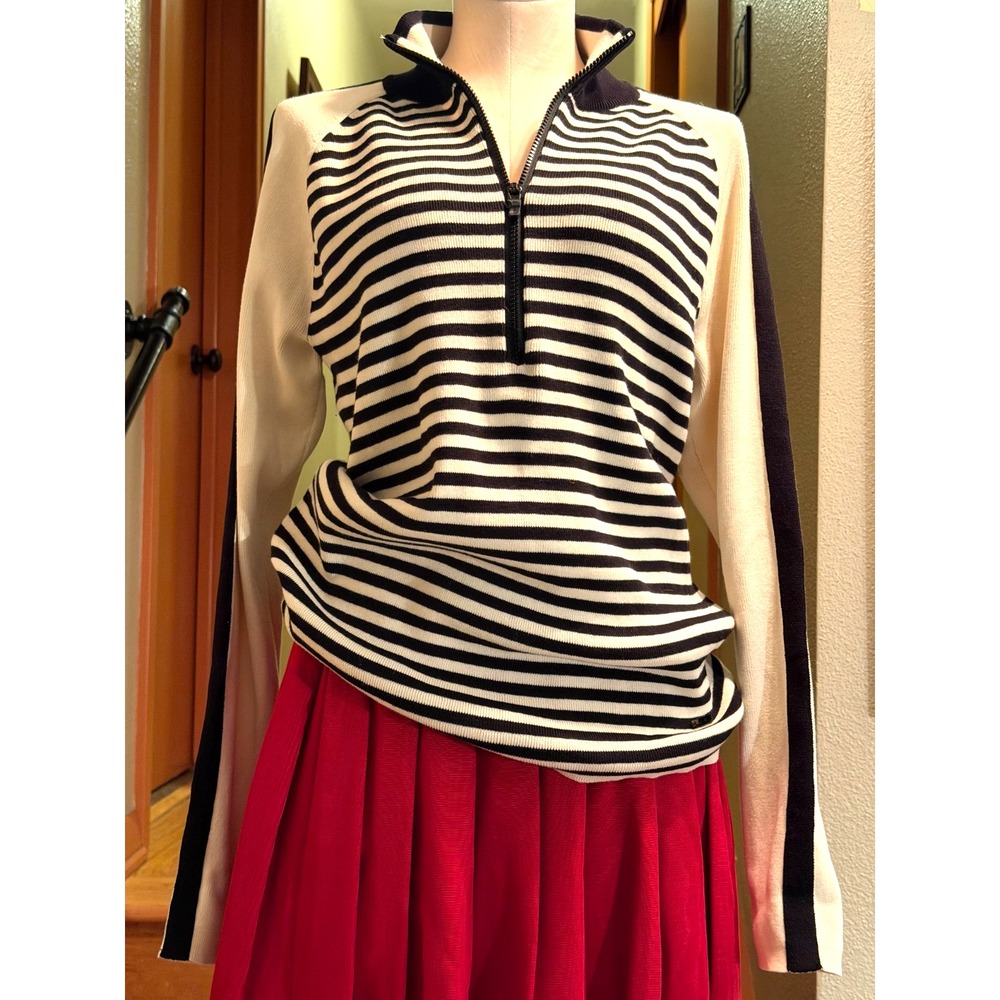 Lauren Active Ralph Lauren 1/2 Zip Sweater Size XL Black/Ivory Striped